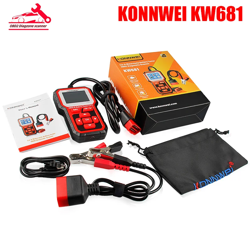 

KONNWEI KW681 6V 12V Car Motorcycle Battery Tester 2 in 1 Auto Motorbike Analyzer For 2000 CCA OBD2 Scanner Diagnostic Tools