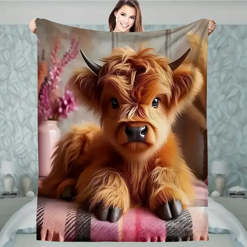

Ultra-soft Highland cow flannel blanket, lightweight, warm gift, nap blanket, suitable for bedding, sofa, camping, travel