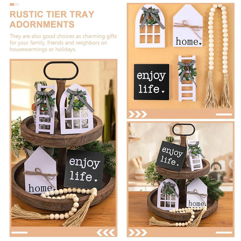 

1 Set Wood Rustic Tiered Decoration Kitchen Table Decor Wooden Farmhouse Ornament Tier Tray Sign Layered Tray Farmhouse Kitchen