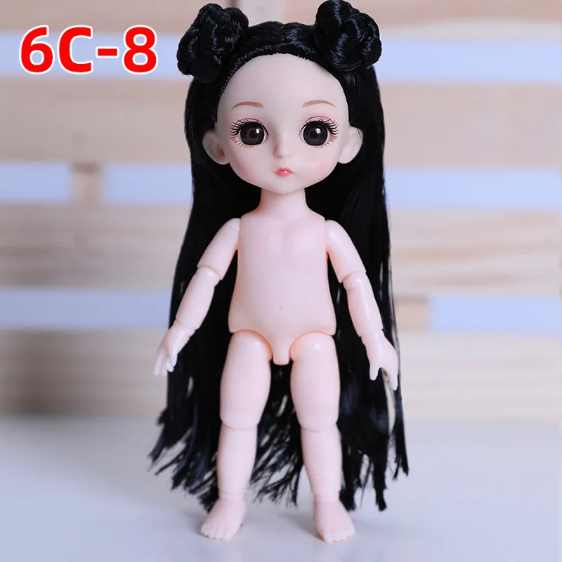 Adollya 16cm 1/12 BJD Doll Black Pink Brown Hair Swivel Doll 3D Eyes 13 Ball Jointed Moveable Joints Body Make-up BJD Dolls