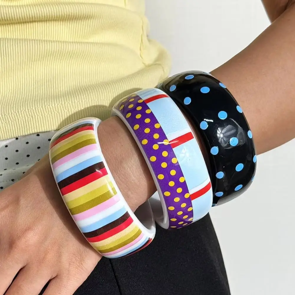 Black Base Light Blue Dot Glossy Bracelet Street Check Music Festival Selfie Trend Multi-layer Stack Matching Women Jewelry