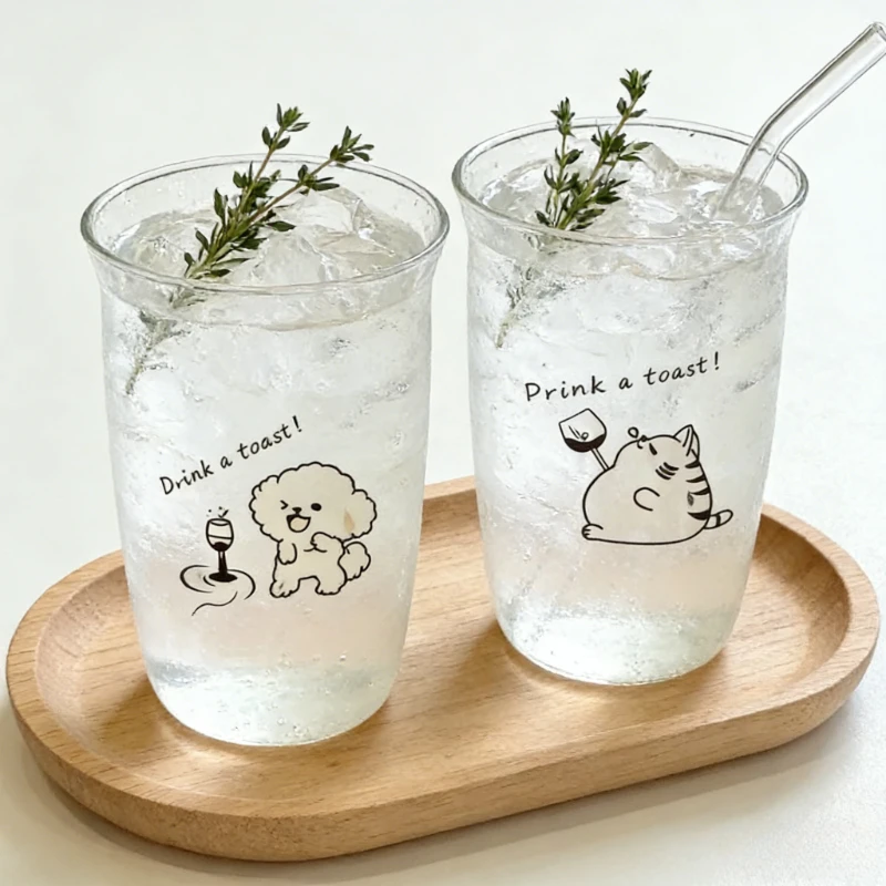 Cartoon Animal Pattern Luxury High Grade Glass Cups with Straw Latte Coffee Cups for Office Home Creative Transparent Drinkware