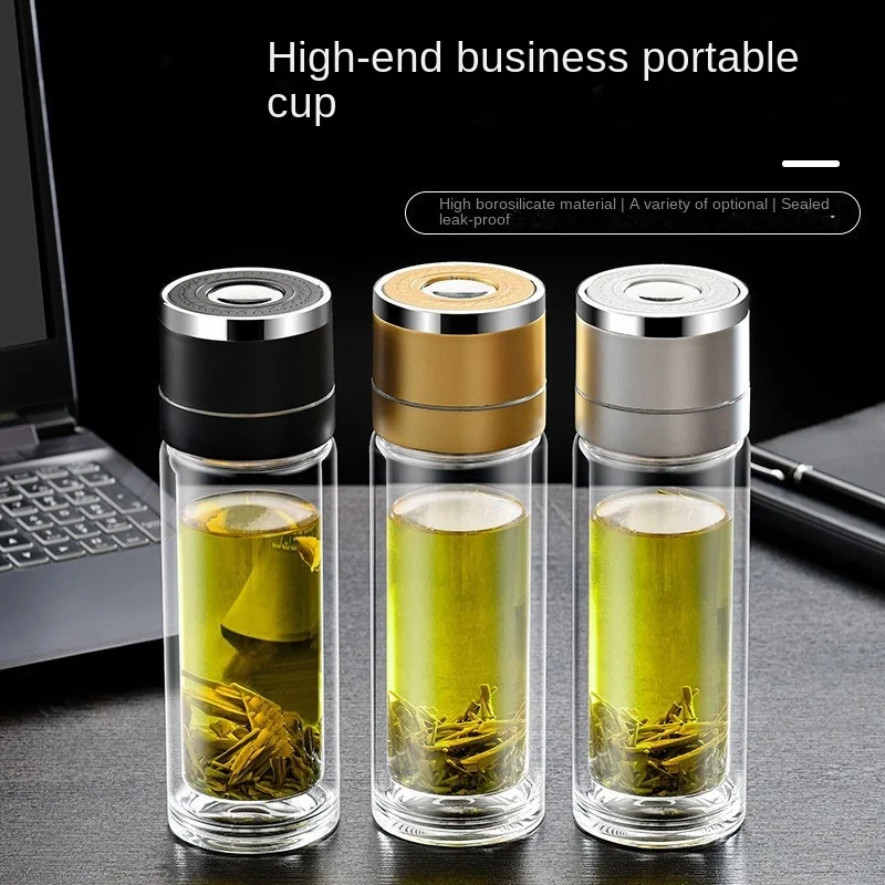 300/400/500ML Double Wall Glass Water Bottle Business Style Coffee Mug Travel Home Drinkware Tea Infuser Bottle Office Tea Cup