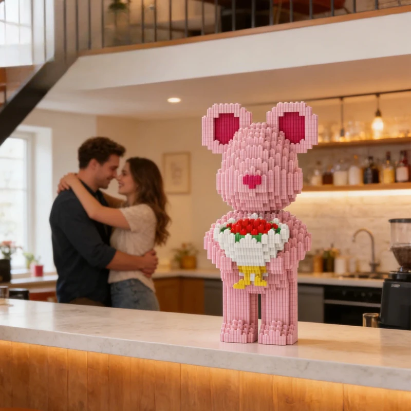Set de Bloques de Construcción de Oso Romántico de 30cm, Ramo de Confesión, Juguetes de Ensamblaje DIY, el Mejor Regalo de San Valentín para Parejas