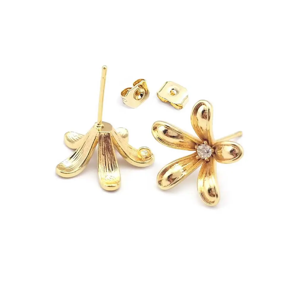 18K Gold Color Brass Flower Stud Earrings Pins Earrings High Quality Women's Earrings Diy Jewelry Accessories Making view 4