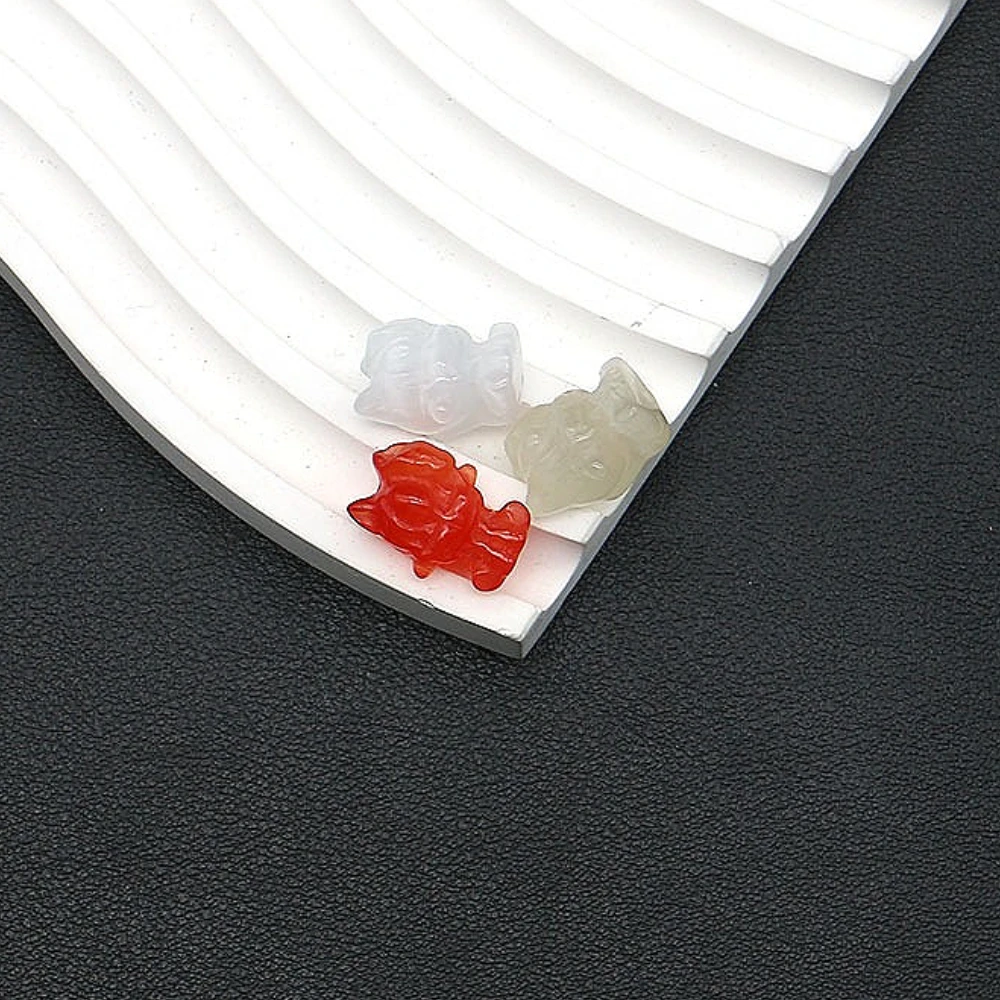 Natural Cat Eye Stone Little Fox Shape Straight Hole Loose Bead Accessory For Handmade Cute Necklace Bracelet Jewelry Gift