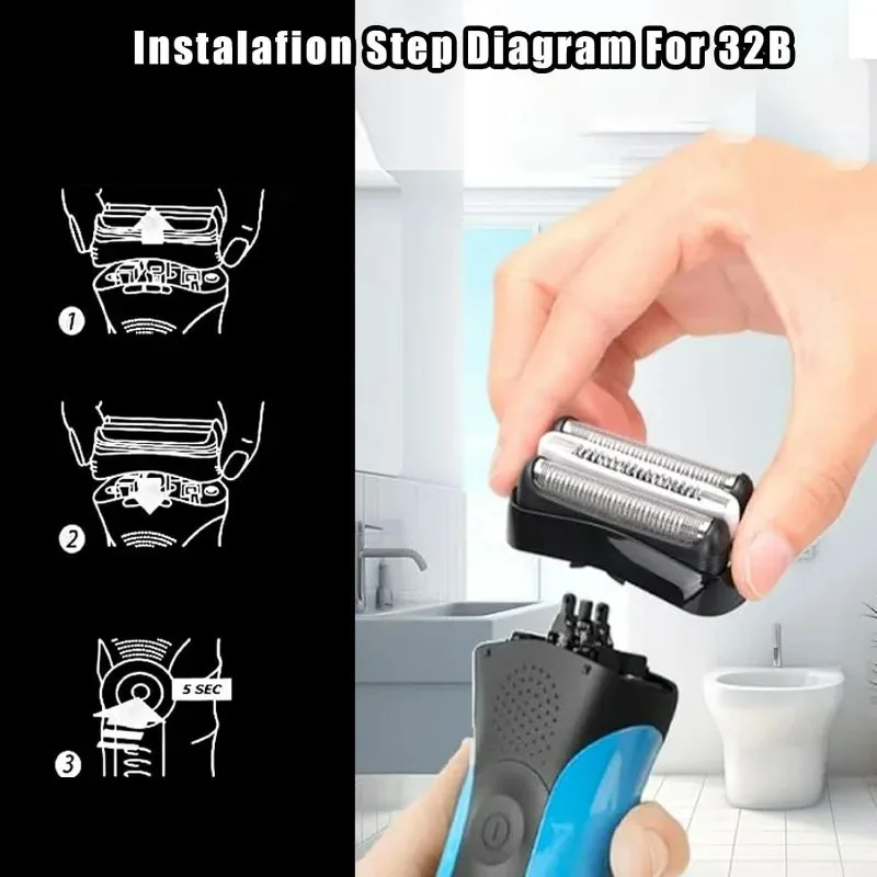 عبوتان من رؤوس بديلة 32B لماكينات الحلاقة Braun Series 3، تناسب 310s/3010s/3040s/3050cc إلخ. الاستخدام الرطب والجاف، العناية بالرجال