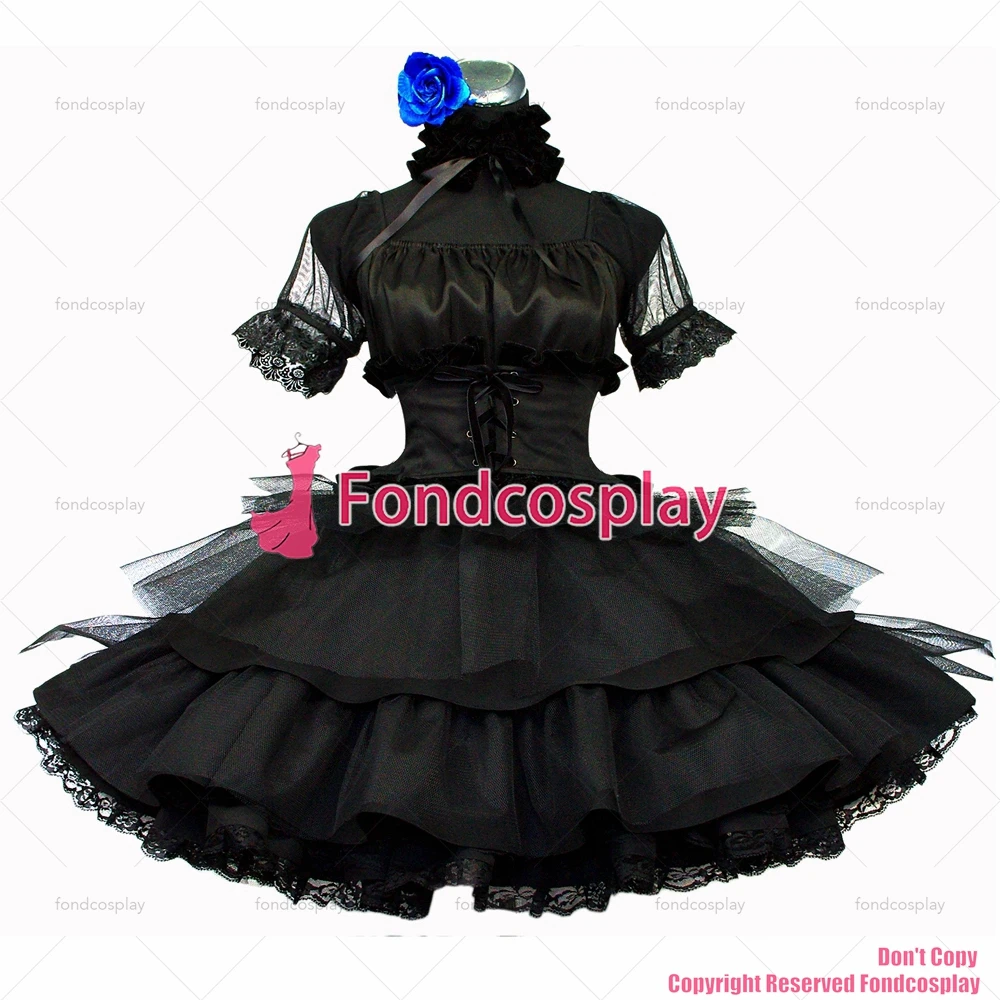 sissy maid tripp Fashion Hiphop Rock Punk Gothic Techwear Sport Hiking Riding satin Casual Cargo Japan Visual Black Dress[CK082]