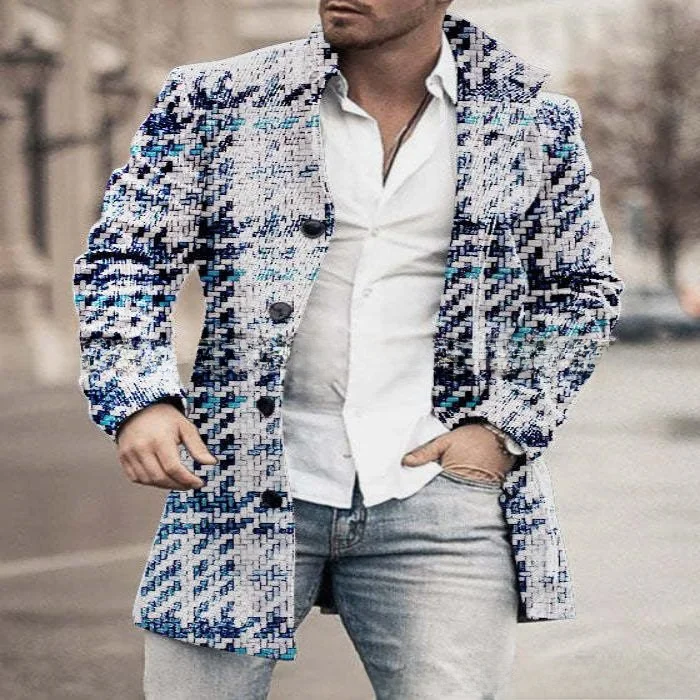 

Новое мужское шерстяное пальто в клетку, повседневное мужское ветровка средней длины с 3D принтом, модная облегающая китайская продукция