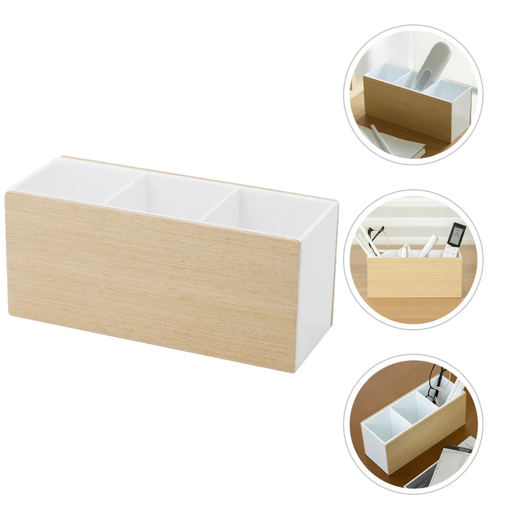 Organizer Meja Kayu dengan Banyak Kompartemen untuk Pena, Kuas Makeup, Remote Control, Kotak Penyimpanan Kantor