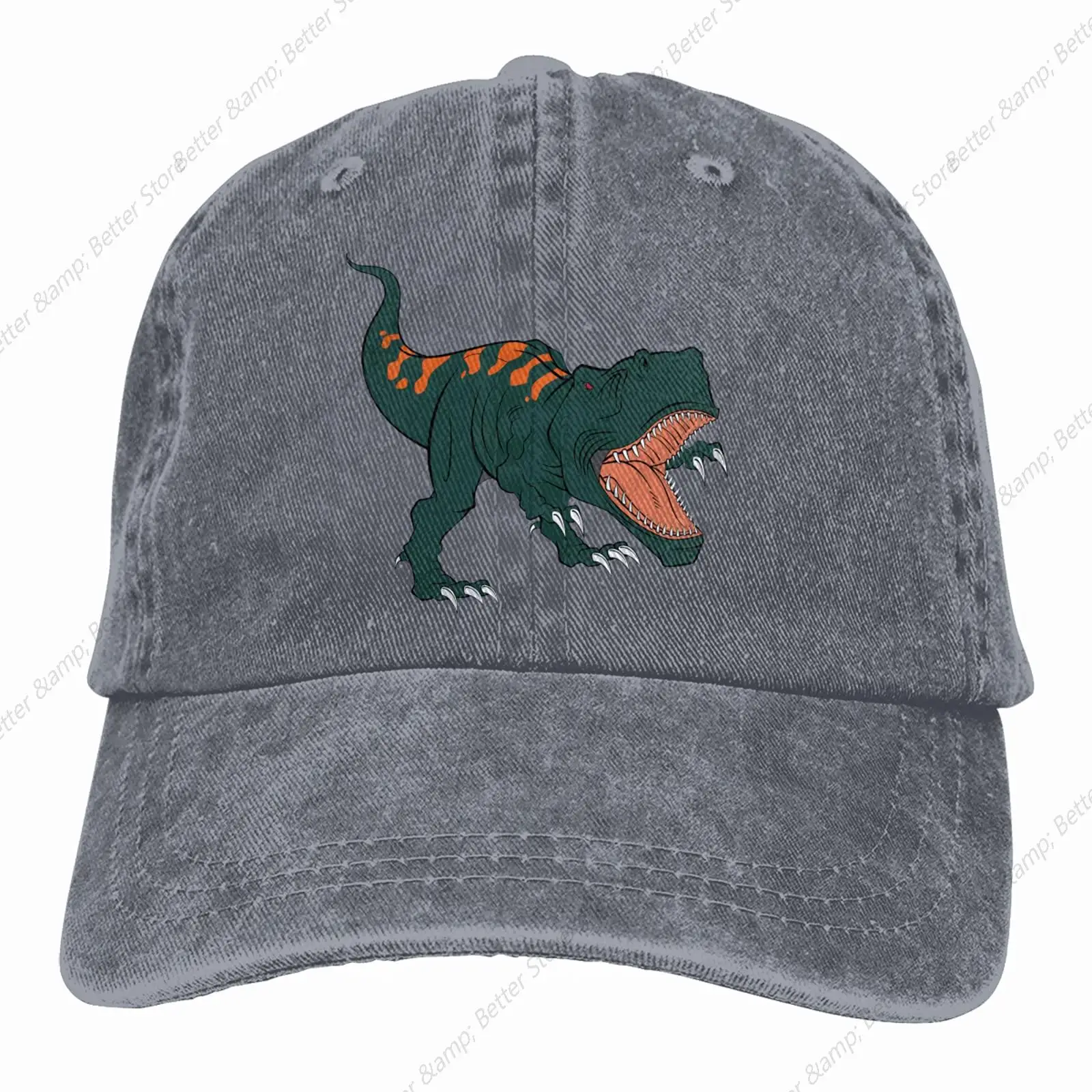 Boy Printing Ferocious Dinosaur Baseball Hat Cartoon Vintage Adjustable Caps Grey