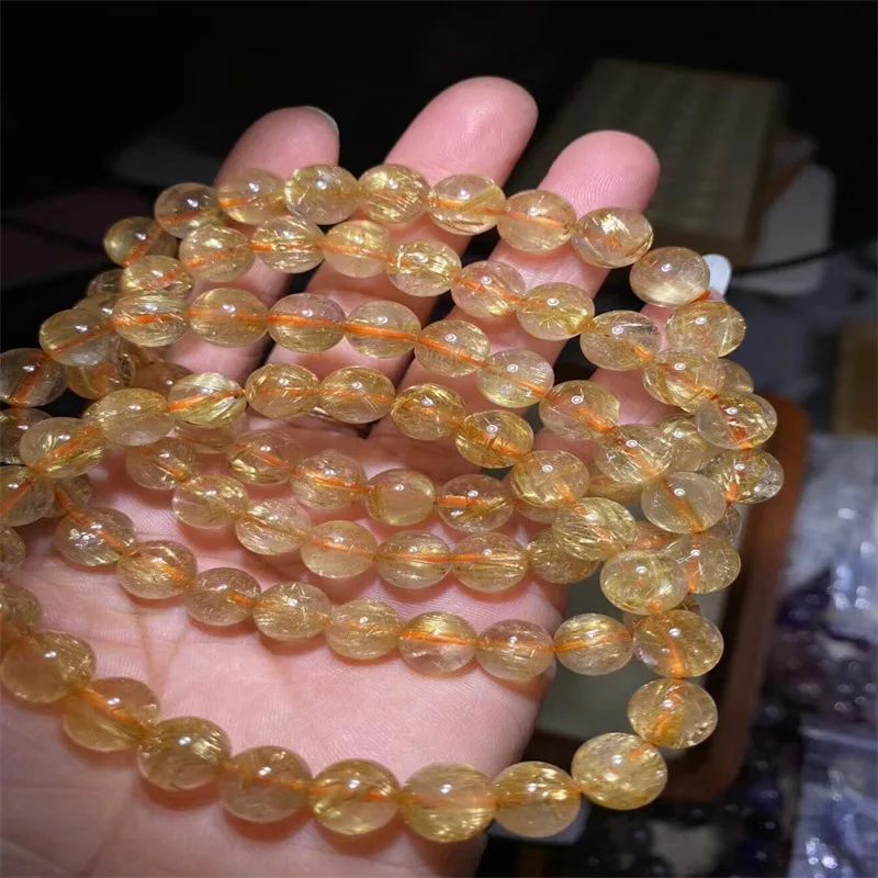 Natural Gold Rutilated Quartz Single Circle Bracelet with Clear Lines