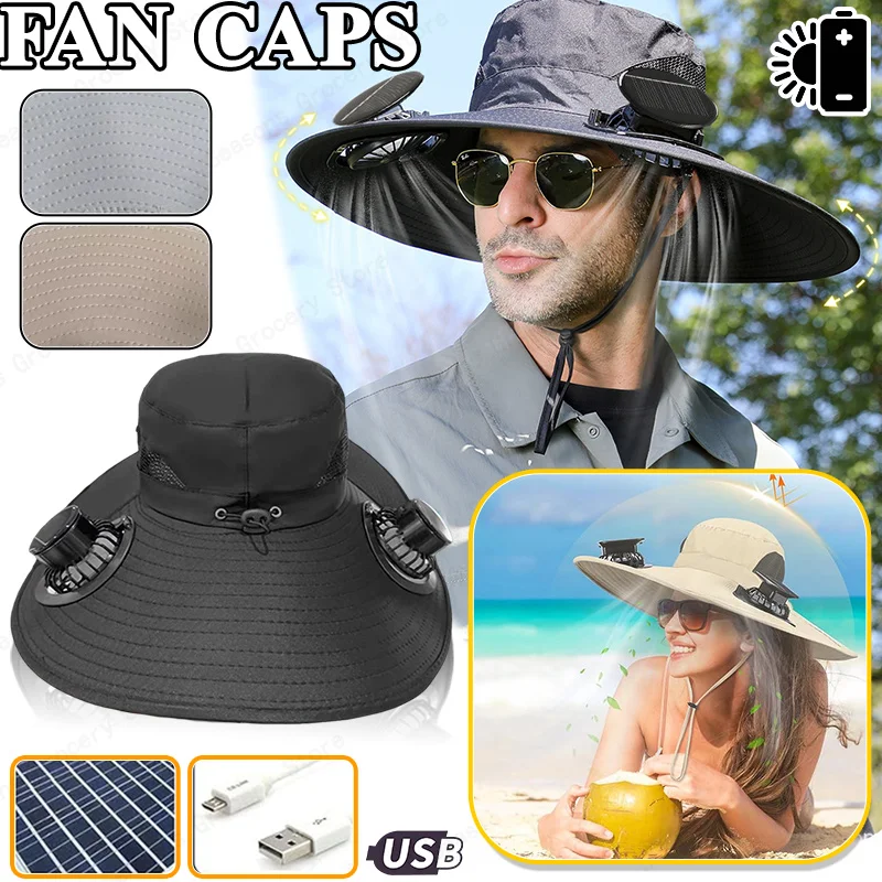

Охлаждающая солнечная шляпа с двойным вентилятором и большими полями, долговечная дышащая кепка с защитой от ультрафиолета, рыбацкая кепка для подарка отцу, лета на открытом воздухе
