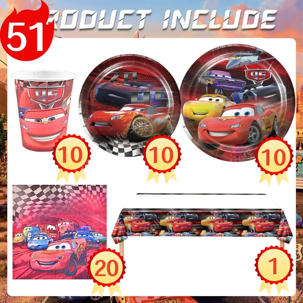 Disney Cars Disposable Tableware Sets Serves 10 Guests Kids Baby Shower Lightning Mcqueen Racing Birthday Party Decor Suppiles