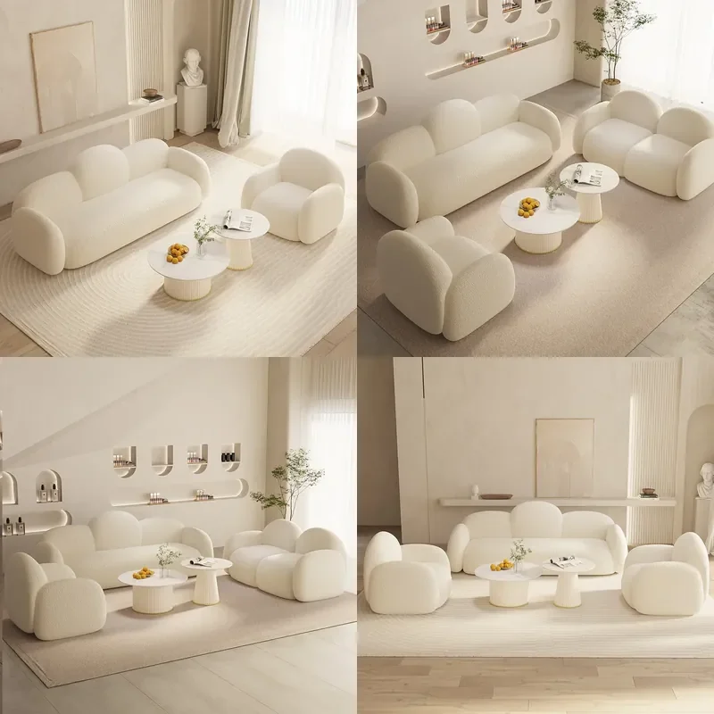Simple Modern Cream Fabric Sofa  Small Apartment Living Room Beauty Salon Reception Clothing Store Combination