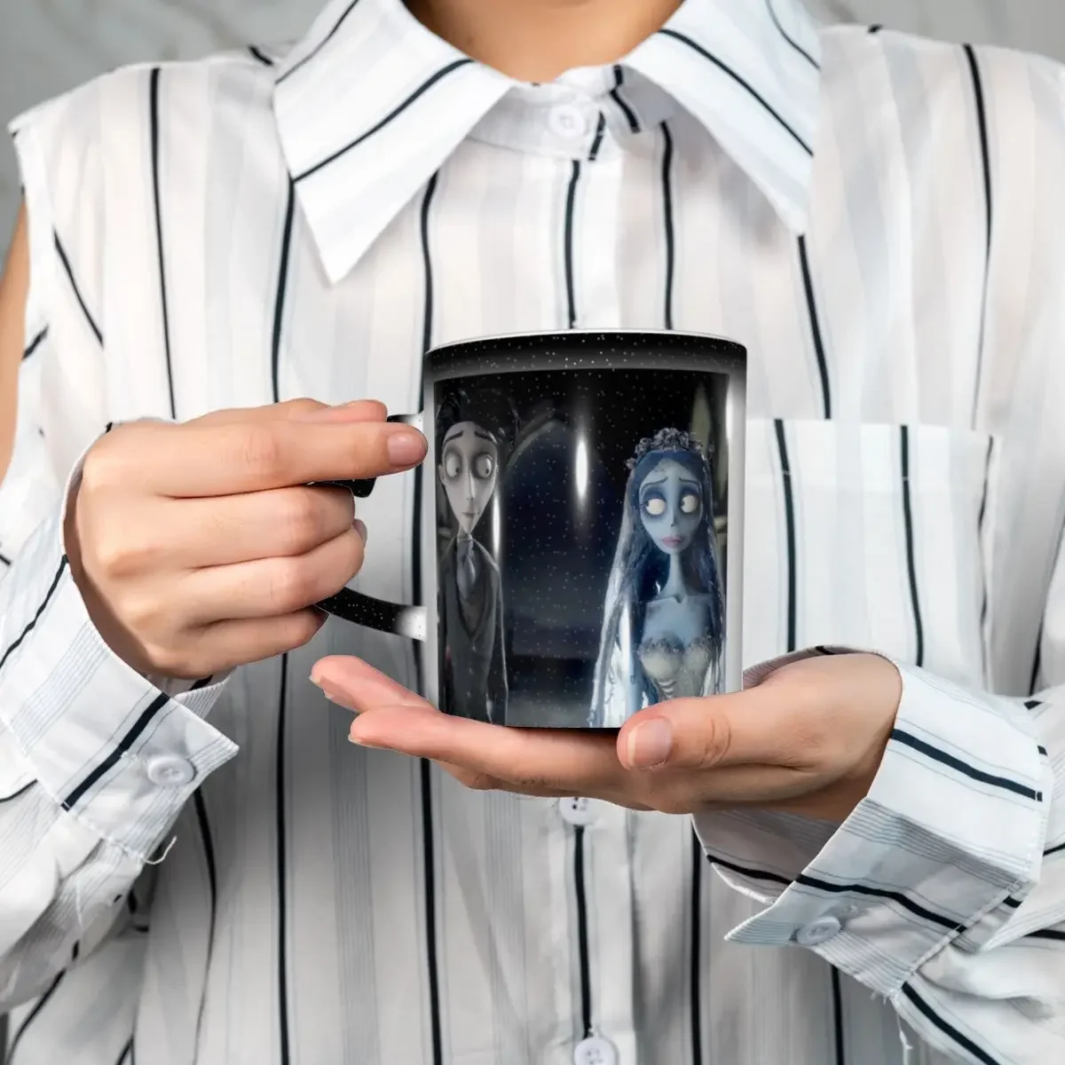 Taza de cerámica divertida de Victor y Emily de la película La novia cadáver de Tim Burton, tazas de café, tazas de té, taza para leche, regalos para amigos