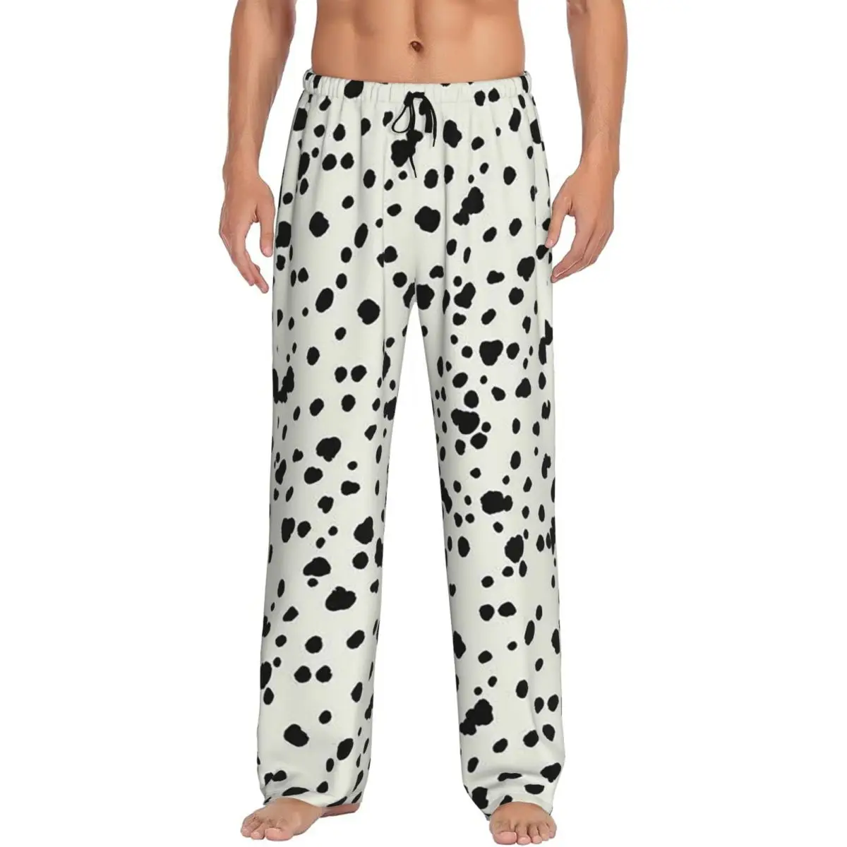 Custom Dalmatian Dog Texture Pajama Pants Men Sleepwear Sleep Lounge Bottoms with Pockets