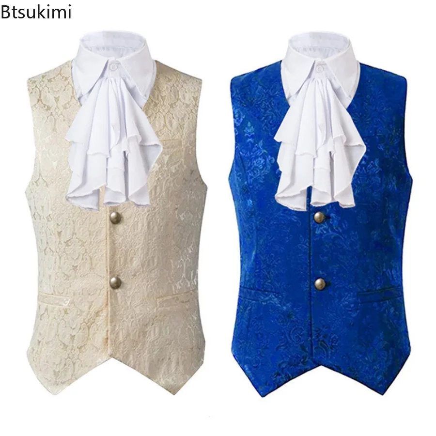 2025 Vintage Men Vest Renaissance Steampunk Sleeveless Jackets Gothic Jacquard Single Breasted Waistcoats Cosplay Costumes Male