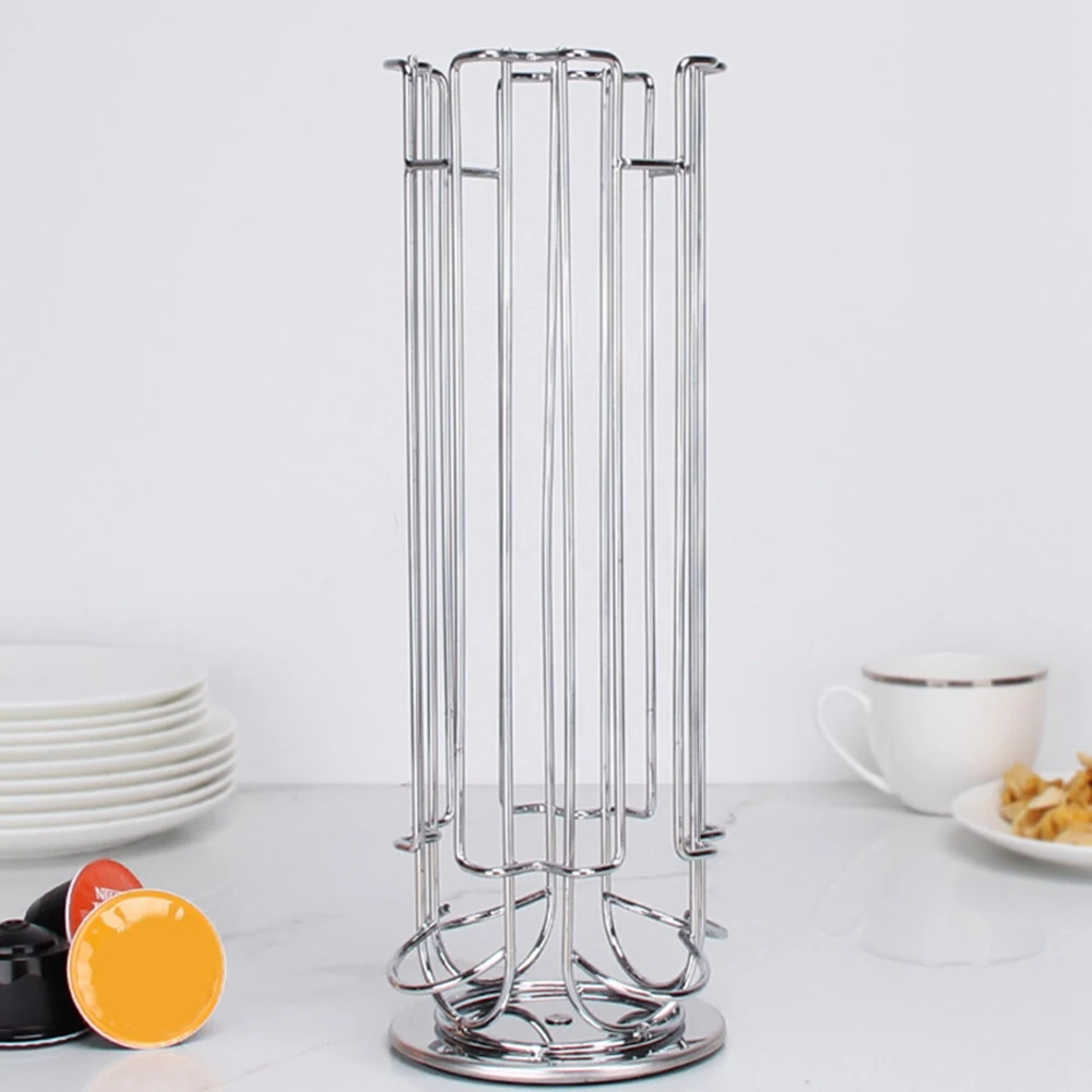 N10R-18Cups تدوير حامل كبسولة القهوة الحديد الكروم تصفيح عرض كبسولة حامل أرفف التخزين للكبسولة