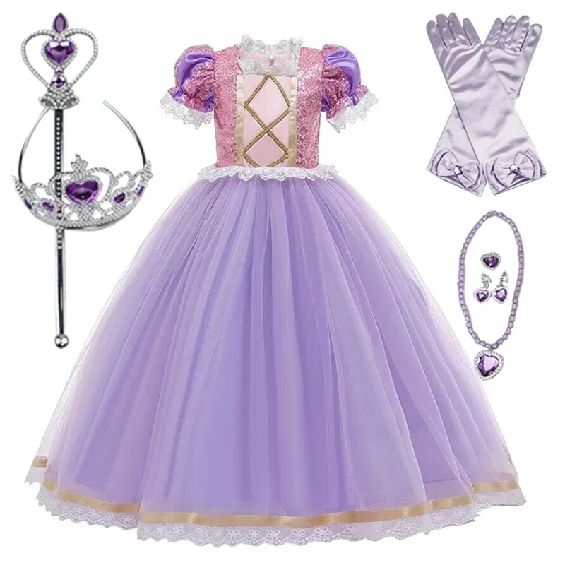 

Роскошное фиолетовое платье принцессы для девочек, новогодний карнавальный костюм для косплея, платье для дня рождения для девочек, карнавальное бальное платье на Хэллоуин