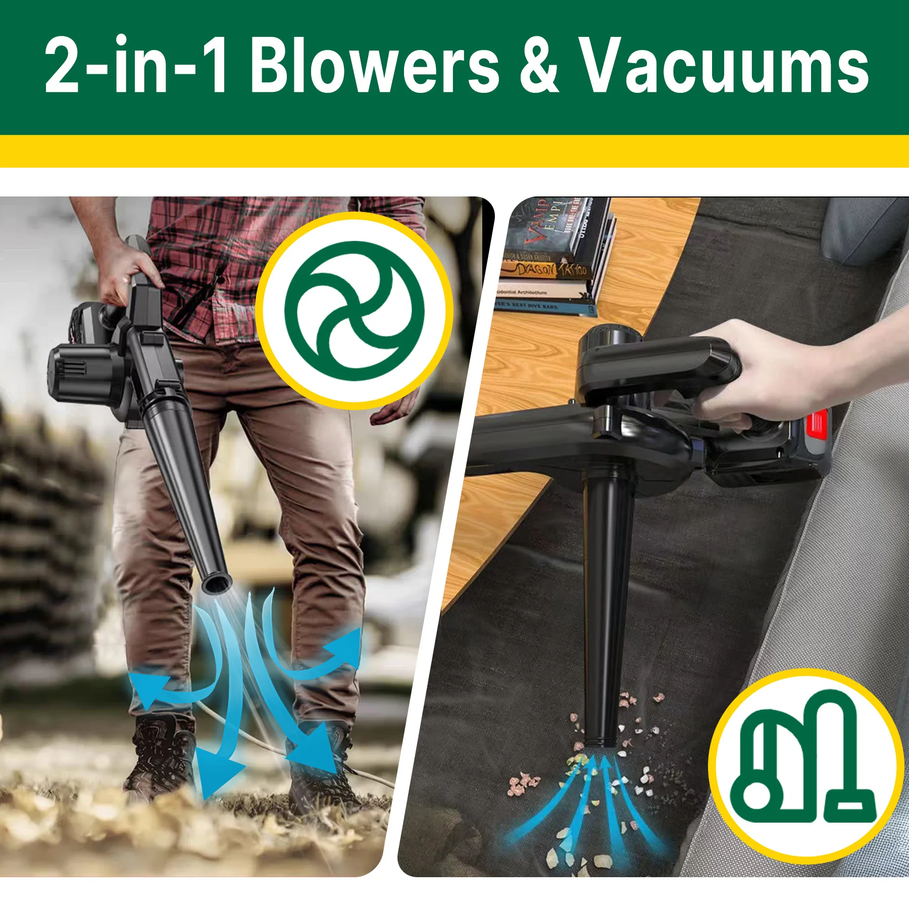 21V Air blower 2-in-1 Blowing & Suction Leaf Blower Dust Collector For Pet Hair Car For Makita 18V Battery