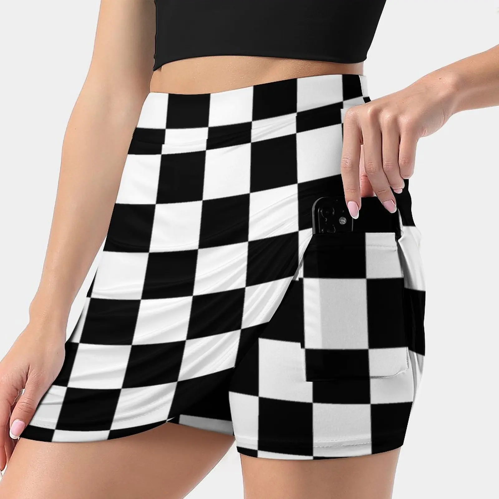 Mod Checkers Women's skirt Mini Skirts A Line Skirt With Hide Pocket Mod Checkers Tone Checkboard Black And White Mod Style Ska