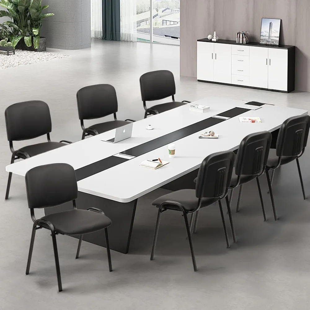 

Stacking Conference Room Chairs No Wheels, PU Leather Waiting Room Chair Armless Stackable Office Guest Chair