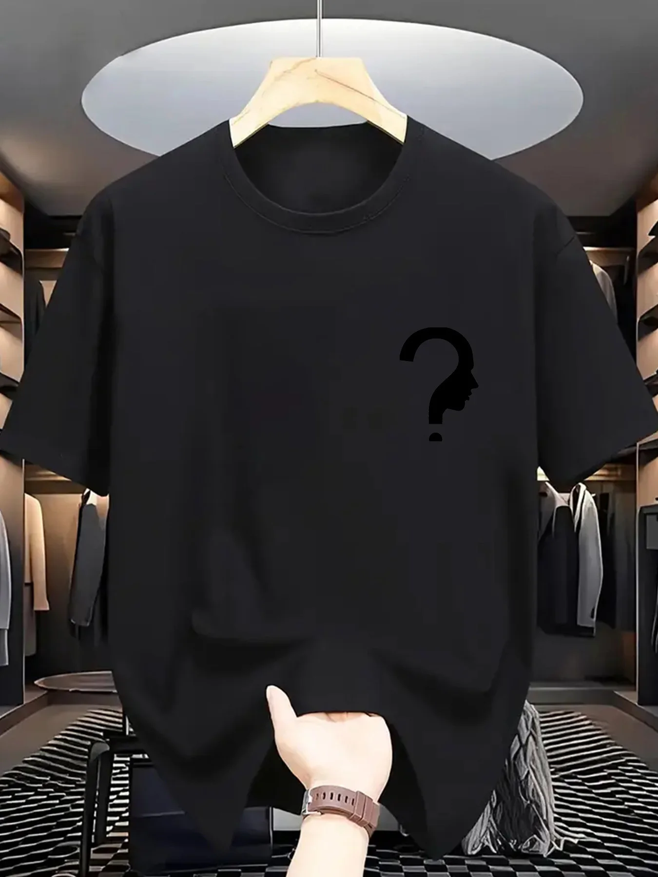 

Men's Casual Short Sleeve Graphic Tee Question Mark Print Round Neck Regular Fit Soft Fabric Style Comfortable Unisex Top