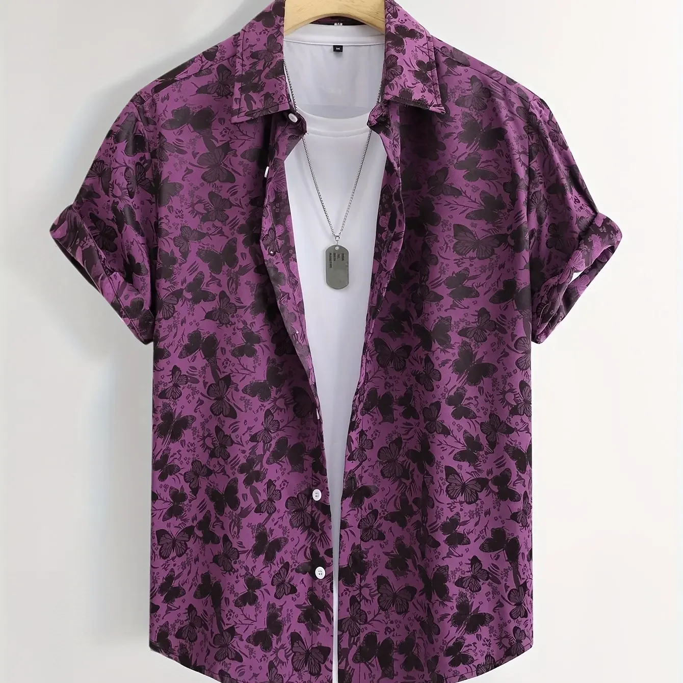 Fresh White Short Moderate Hawaiian Shirt Teal Sea Silhouette Coconut Print Double Stitch Thin Beach Button Shirt