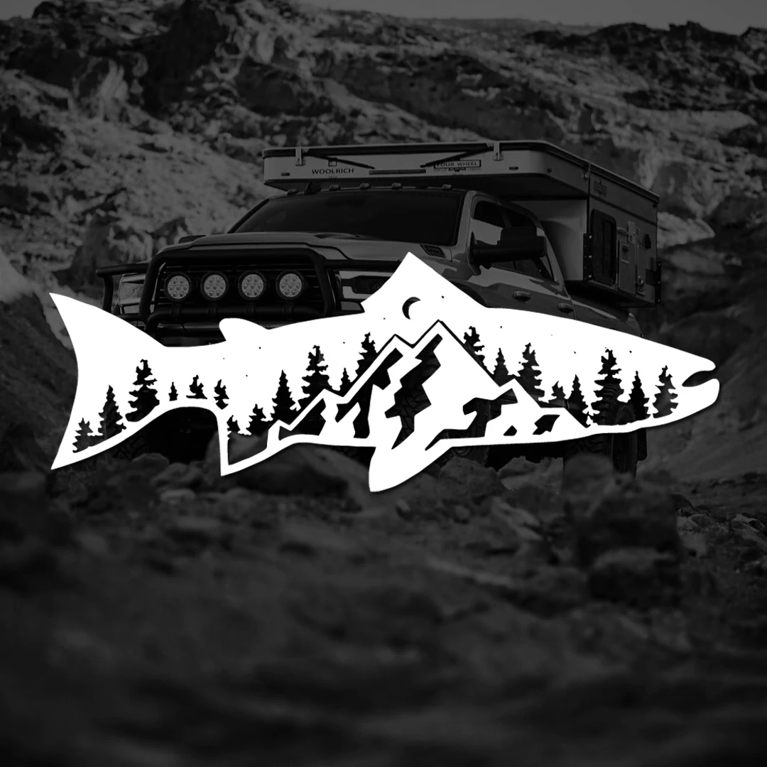 Combinación de pegatinas de vinilo para coche con diseño de bosque y peces, para SUV, todoterreno, 4x4, para ventanas, vidrios y carrocería, accesorios para coche