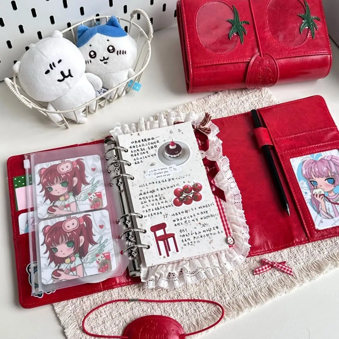 A6 Red Tomato Three-Fold Loose-leaf Notebook PU Binder Photocards Collect Book Diary Agenda Planner Cover Stationery - view 5