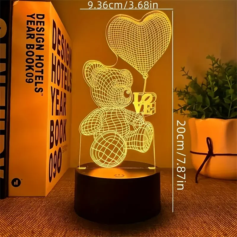 1PC3D Night Light Colorful Care Bear Bedroom Bedside Lamp Creative Gift Atmosphere Lamp Visual Lamp
