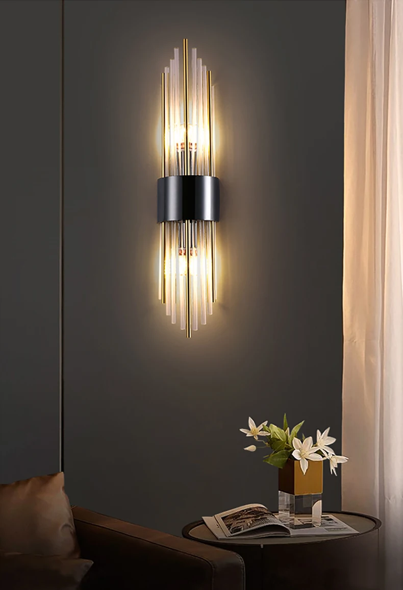 Clear Crystal LED Wall Lamp E14 Bulb Stainless Steel
