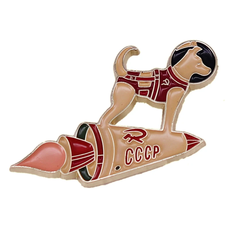 Funny Soviet space dog Lycra brooch metal insignia dog badge Hats Clothes Backpack Decoration Jewelry Accessories Gifts