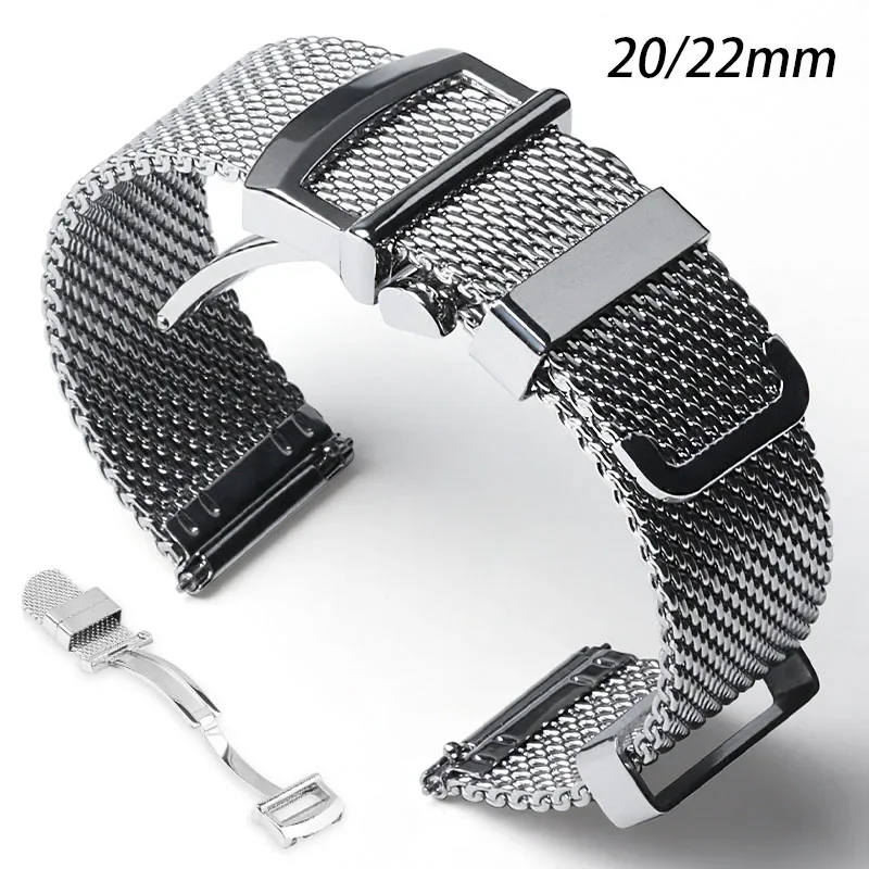 

Высококачественный миланский сетчатый ремешок из нержавеющей стали 20 мм 22 мм для IWC Pilot, складной ремешок с пряжкой для Omega Seamaster 007, браслет