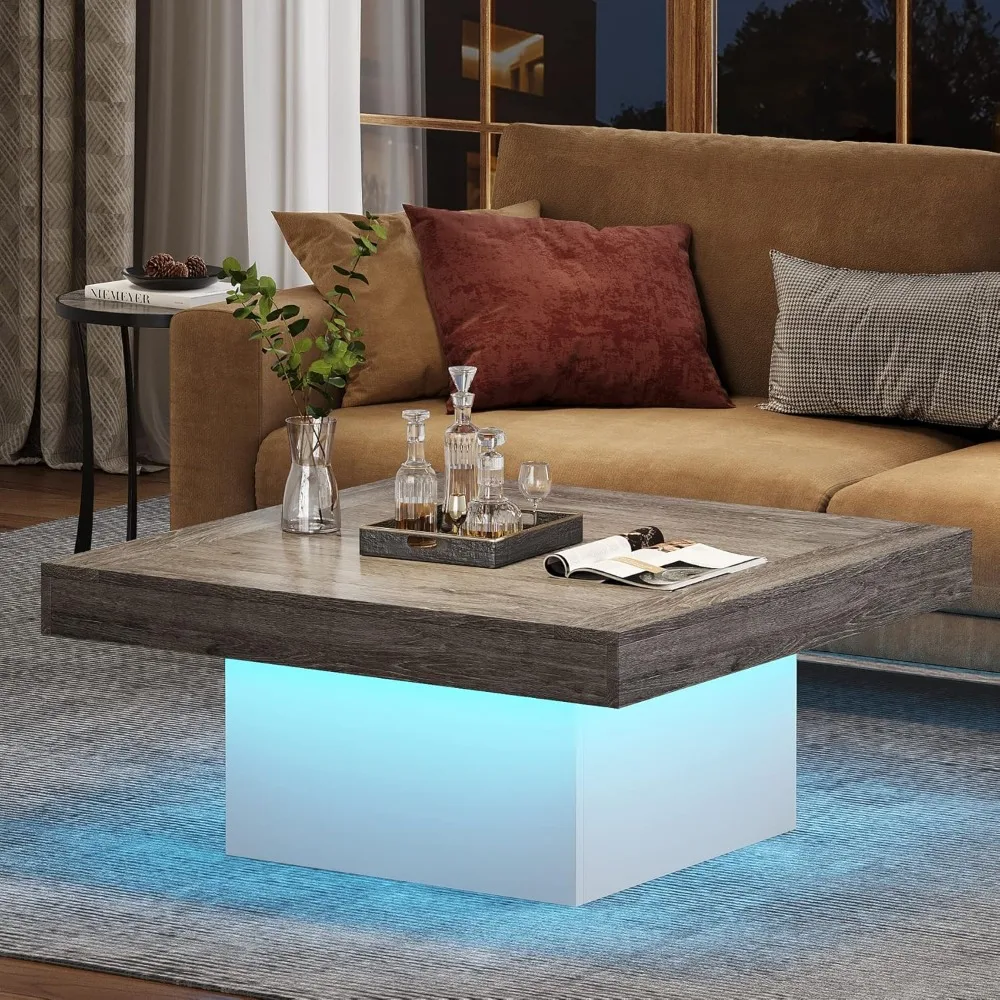 

Coffee Table Square LED Coffee Table Engineered Wood Low Coffee Table for Living Room