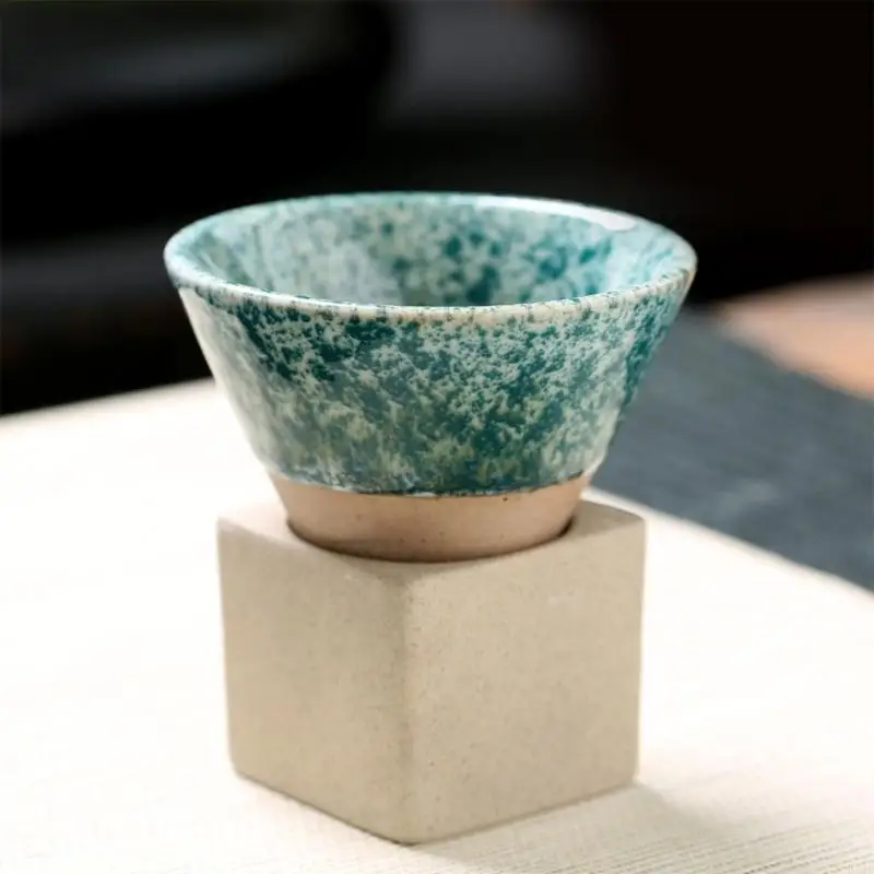 F19B Ceramic Coffee Mugs with Base 100ml Triangular Cone Porcelain-Cup Tea-Cup for Latte Household Kitchen Bar