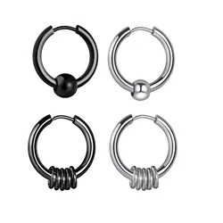 1 Pair Stainless Steel Hoop Earrings for Men Women Small Circle Metal Ball Anti-allergic Ear Buckle Rock Hip Hop Jewelry