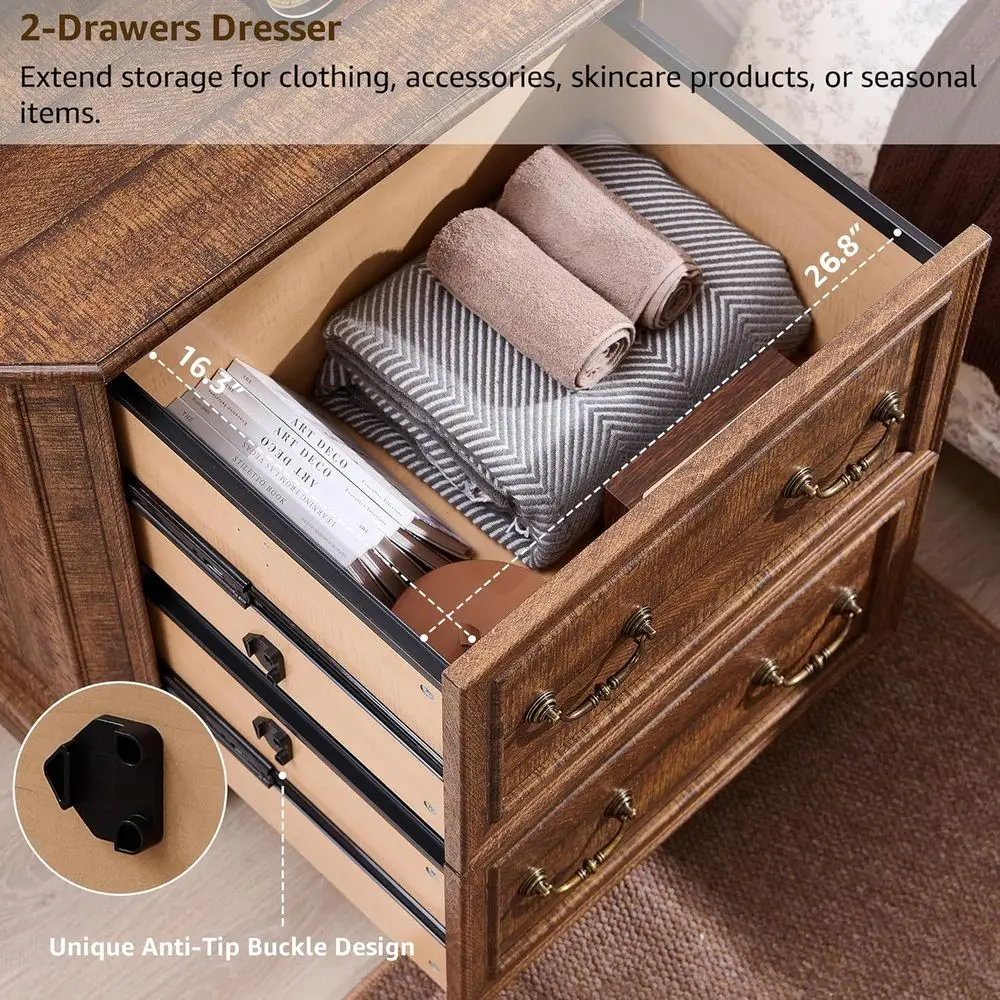 خزانة ملفات خشبية كبيرة ذات درجين مع قضبان انزلاقية ناعمة، وحدة تخزين ملفات الرسائل/القانونية، وخزانة مكتب منزلية بنية اللون #4