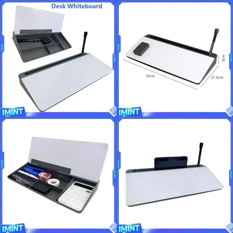 Desktop Whiteboard with Invisible Storage Smooth Writing Blackboard Glass Whiteboard Office Notes Whiteboard with Card Slots