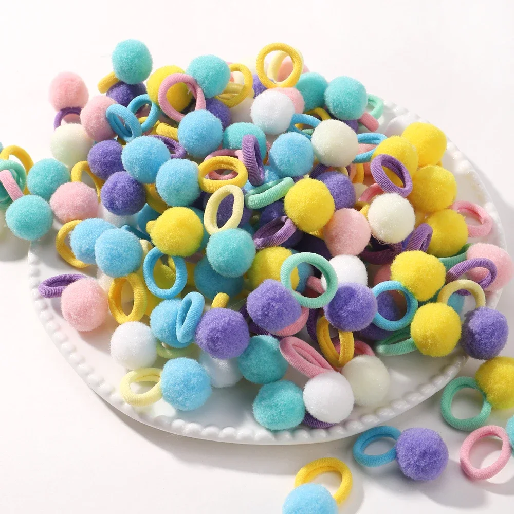 10pcs Kids Elastic Hair Bands Girls Plush Ball Rubber Band For Children Sweets Scrunchie Hair Ties Clip Baby Hair Accessories