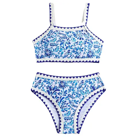 ชุดว่ายน้ําเด็กสองชิ้นชุดว่ายน้ําเด็ก 8-12 ปีชุดว่ายน้ําวัยรุ่นหญิงสีฟ้า Beachwear