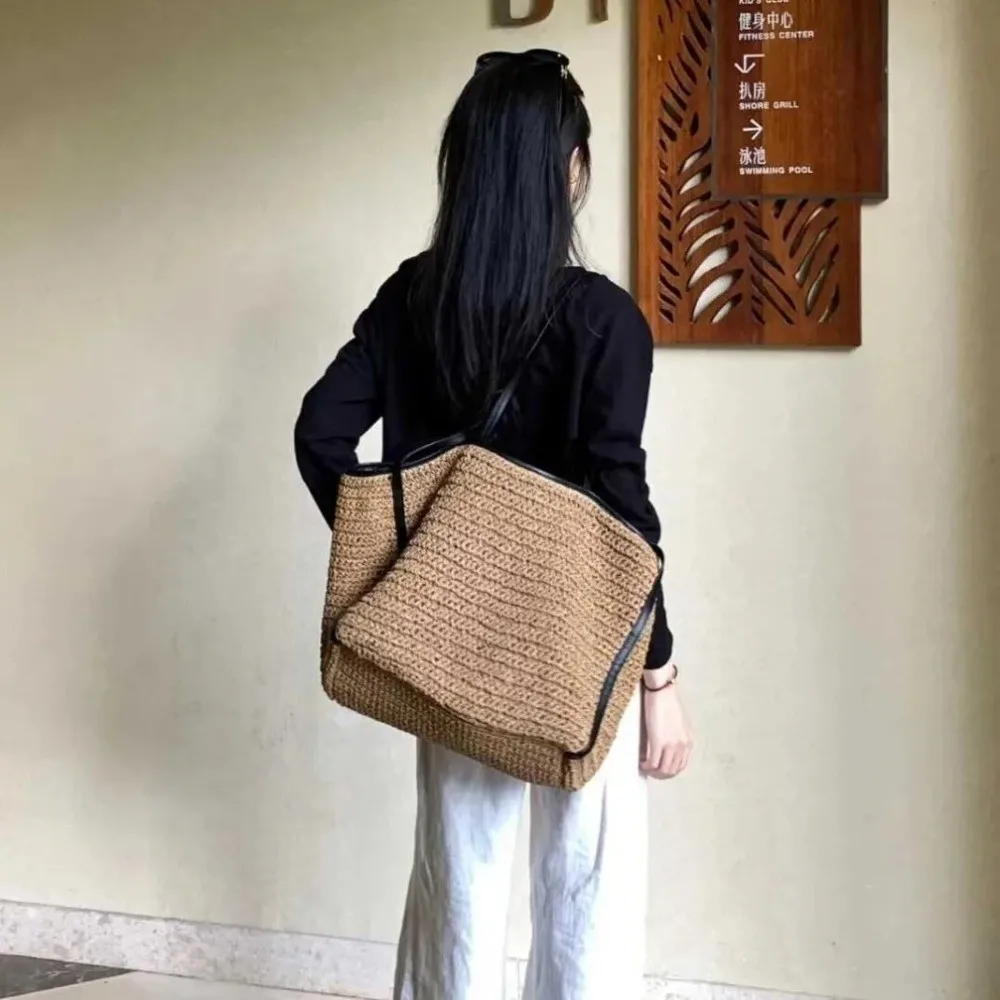 

Vintage Straw Baskets Bag Handmade Woven ​​Korean Style Woven Shoulder Bag Straw Large Capacity Beach Bag