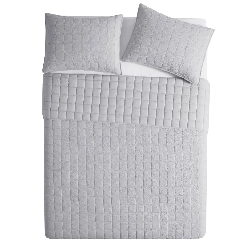 

new Solid Silver Crinkle Box Soft Wash Microfiber Adult Quilt, Full/Queen