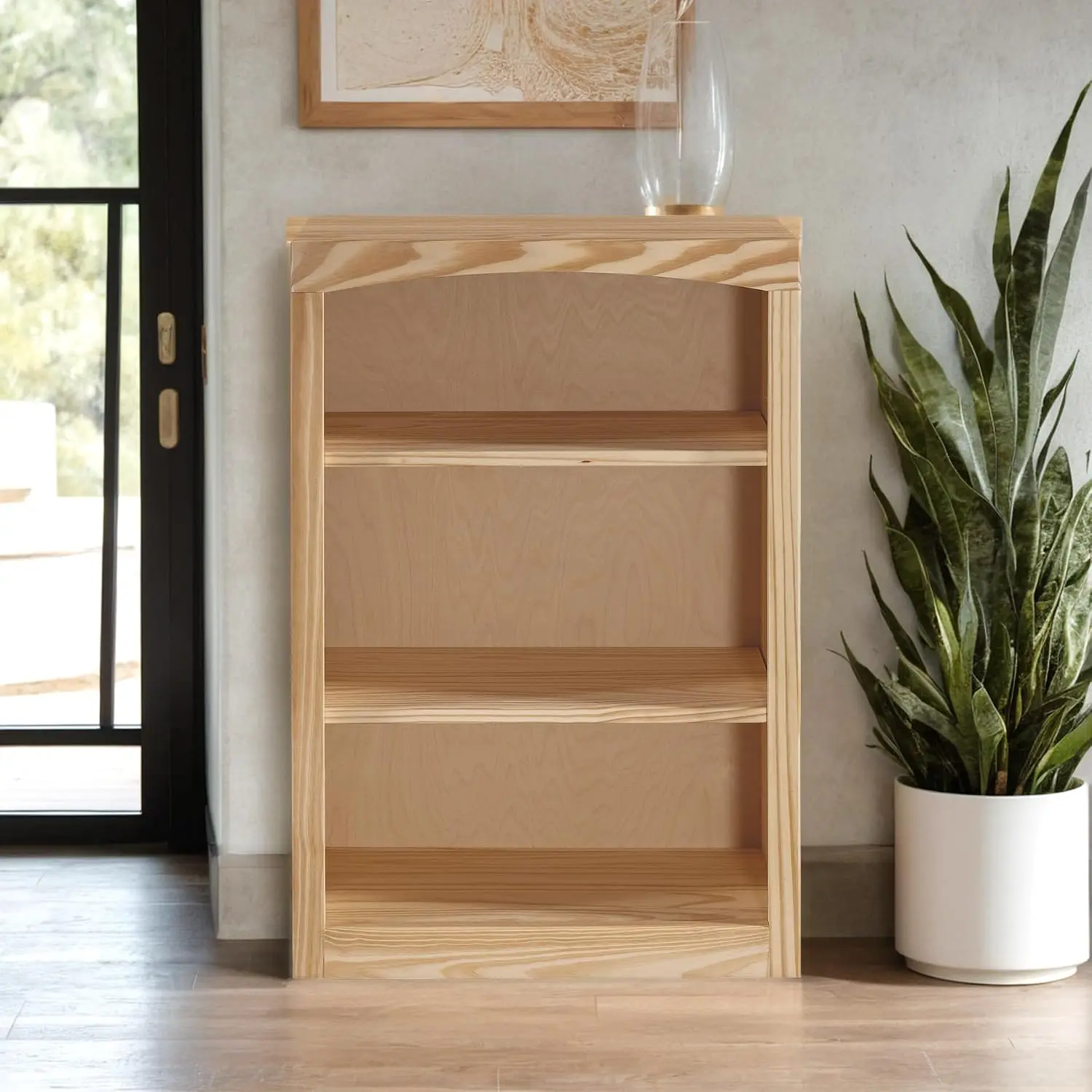 Unfinished Pine Bookcase Storage Shelf Solid Wood Home Office 3-Tier, Customized