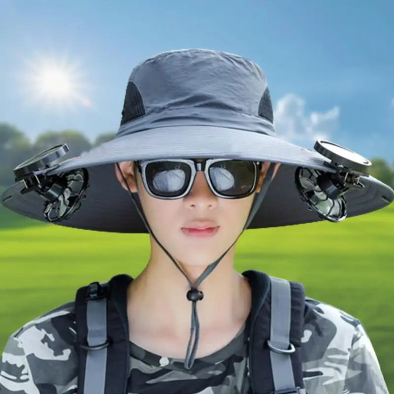 Wide Brim Solar Fan Outdoor Fishing Hat Sun Hat With Fan Hat With Solar Powered Fan For Men Women