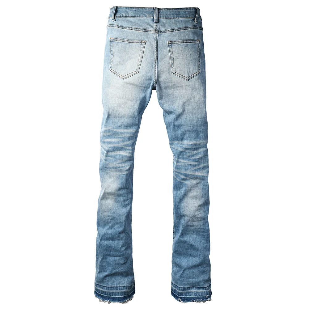 Men Light Blue Boot Cut Denim Jeans Casual Classic Released Hem Pants Long-Legged Trousers for Tall High Quality