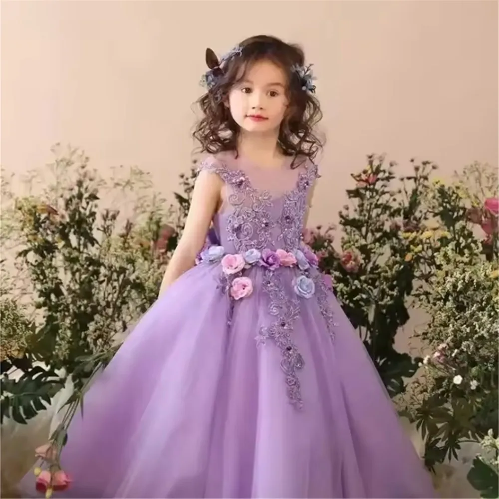 

Elegant Flower Girl Wedding Dress Kids Performance Outfits Girl Floral Costume Princess Birthday Party Prom Gown