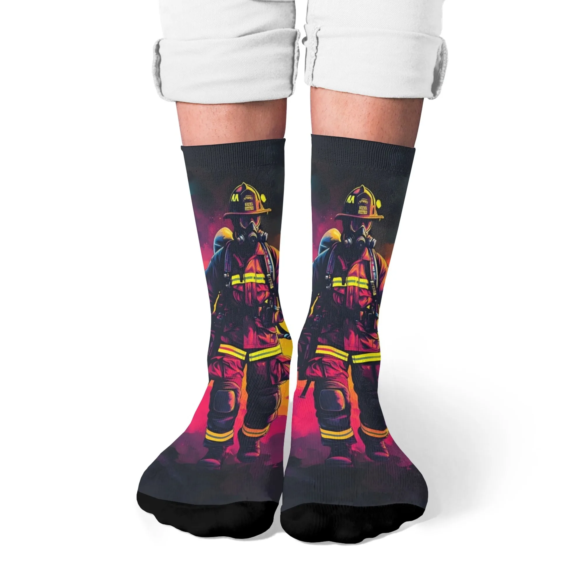 

Firefighter Hero Men's Socks Harajuku Retro Style Casual Fashion Socks Comfortable Breathable Non-slip Outdoor Sports Socks Gift