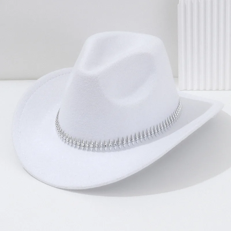 Unisex soft felt cowboy , European American style jazz hat with three-dimensional fishbone rivet detailing and a matching